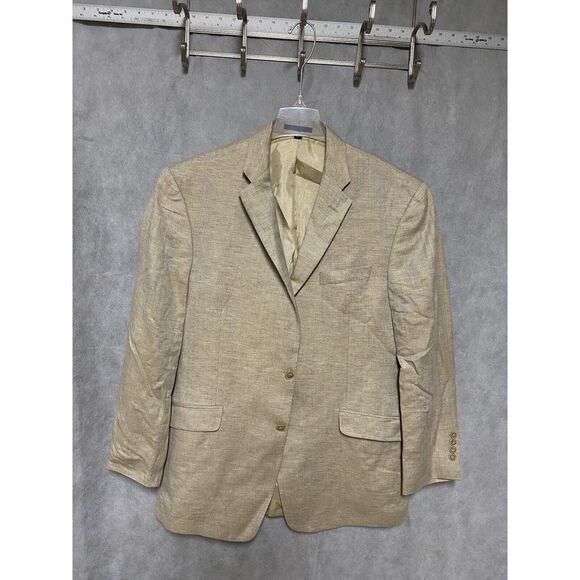 Jos A Bank Blazer Men 40R Beige Linen Cotton Career‎ Jacket Coat Flannel Luxury - Picture 1 of 14